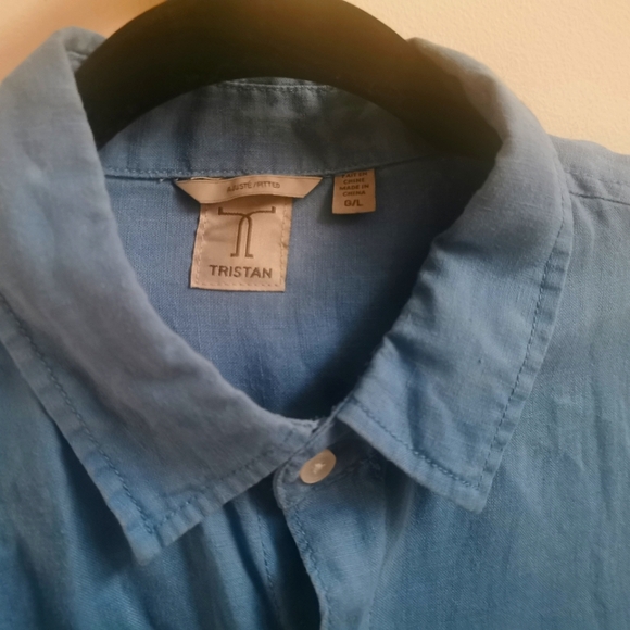 Tristan Light Blue Linen Mens Button-down Shirt Size L - Picture 6 of 9